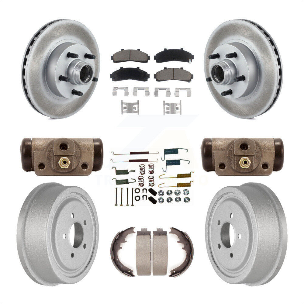 Front Rear Coated Disc Brake Rotors Ceramic Pads And Drum Kit (9Pc) For Ford Ranger With 10" Diameter KGC-102121 by Transit Auto