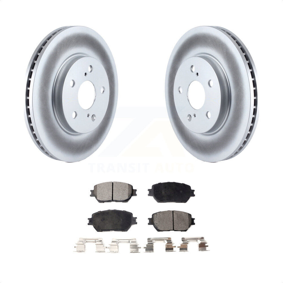 Front Coated Disc Brake Rotors And Semi-Metallic Pads Kit For 2002-2004 Toyota Camry Straight Hat Design With 296mm Diameter Rotor KGF-100257 by Transit Auto