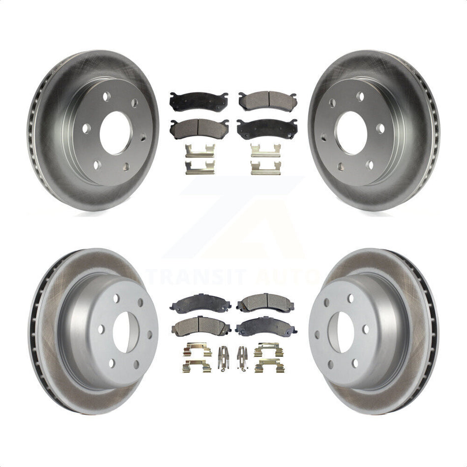 Front Rear Coated Disc Brake Rotors And Semi-Metallic Pads Kit For Chevrolet Silverado 1500 GMC Tahoe Sierra Suburban Yukon Avalanche XL Cadillac Escalade ESV EXT KGF-100558 by Transit Auto