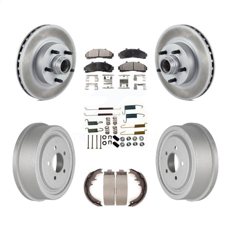 Front Rear Coated Disc Brake Rotors Hub Assembly Semi-Metallic Pads And Drum Kit (7Pc) For Ford Ranger With 10" Diameter KGF-101639 by Transit Auto