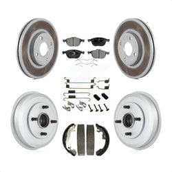 Front Rear Coated Disc Brake Rotors Semi-Metallic Pads And Drum Kit (7Pc) For 2005-2007 Ford Focus Wheel Bearing Includes KGF-101697