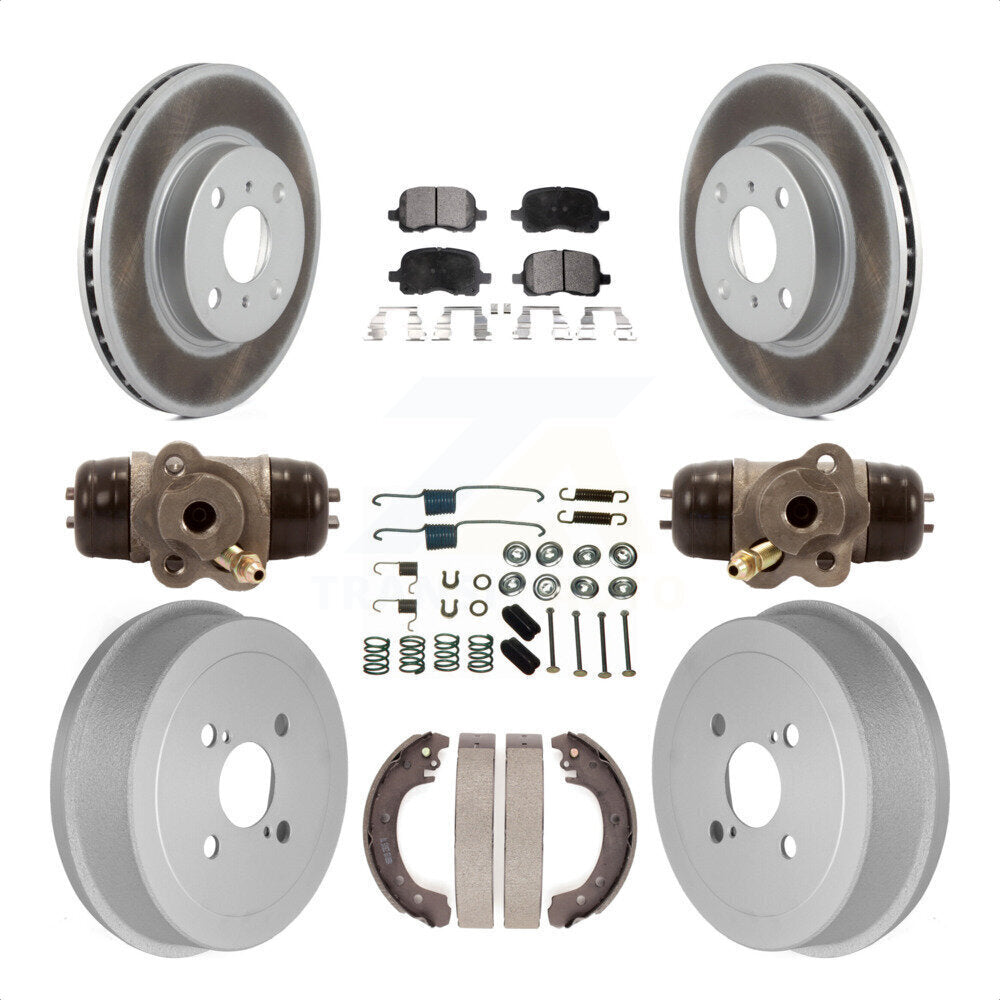 Front Rear Coated Disc Brake Rotors Semi-Metallic Pads And Drum Kit (9Pc) For 2002 Toyota Corolla Non-ABS From 04 02 KGF-101821 by Transit Auto