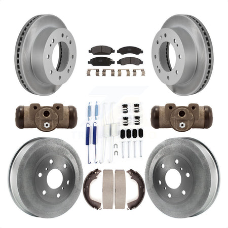 Front Rear Coated Disc Brake Rotors Semi-Metallic Pads And Drum Kit (9Pc) For 2011 Chevrolet Silverado 1500 Hybrid With 6400 Lb GVW KGF-101835 by Transit Auto