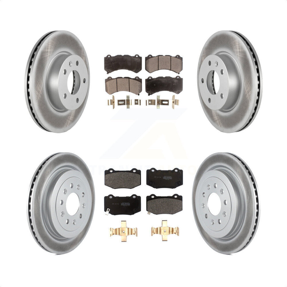 Front Rear Coated Disc Brake Rotors And Semi-Metallic Pads Kit For 2017 Cadillac ATS V With 300mm Diameter Rotor KGF-101943 by Transit Auto