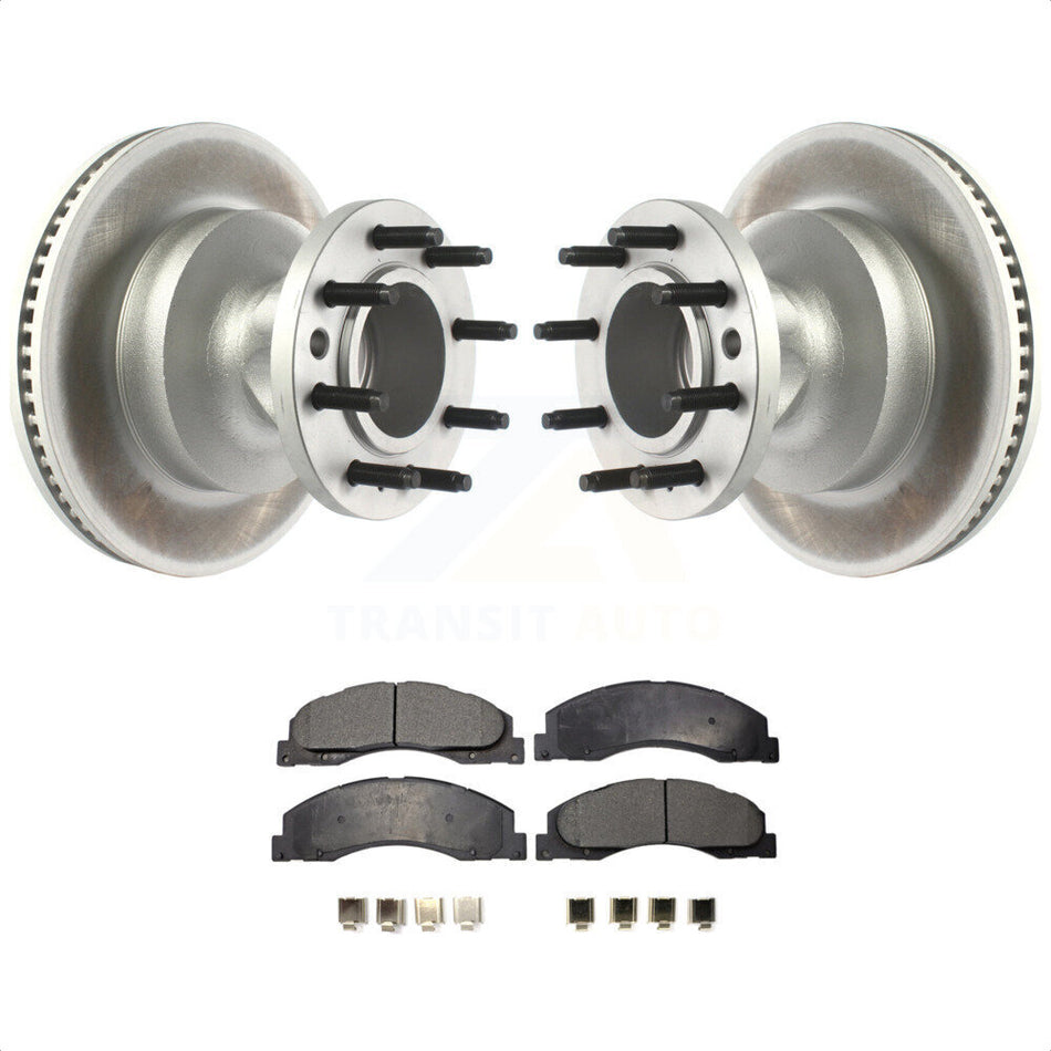 Front Coated Disc Brake Rotors Hub Assembly And Semi-Metallic Pads Kit For Ford E-350 Super Duty E-450 Econoline KGF-102195 by Transit Auto