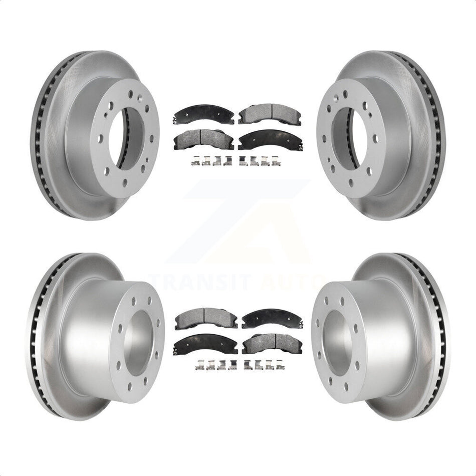 Front Rear Coated Disc Brake Rotors And Semi-Metallic Pads Kit For 2011-2019 Chevrolet Silverado 3500 HD GMC Sierra With Dual Wheels KGF-102197 by Transit Auto