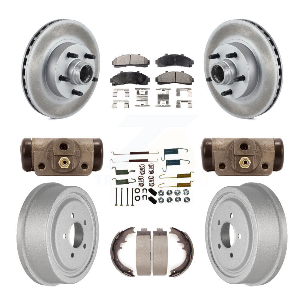 Front Rear Coated Disc Brake Rotors Semi-Metallic Pads And Drum Kit (9Pc) For Ford Ranger With 10" Diameter KGF-102300 by Transit Auto