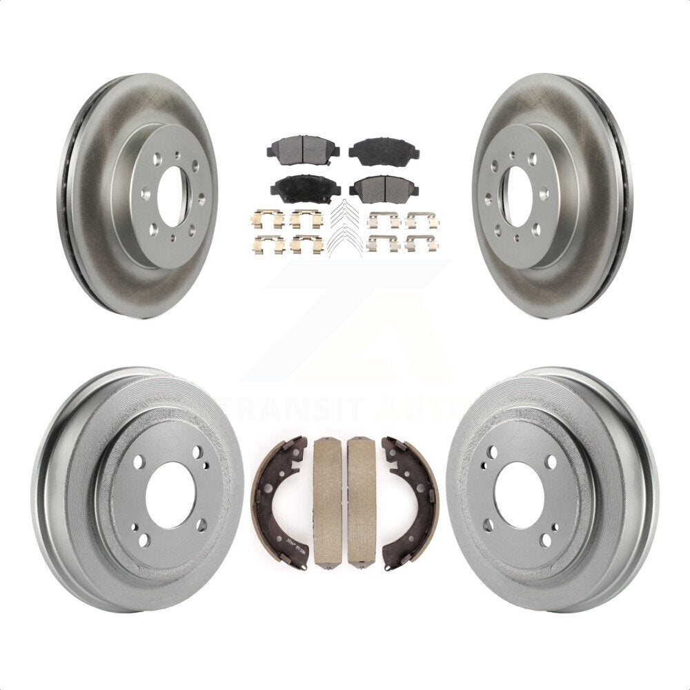 Front Rear Coated Disc Brake Rotors Semi-Metallic Pads And Drum Kit For 2007-2008 Honda Fit KGF-102398 by Transit Auto