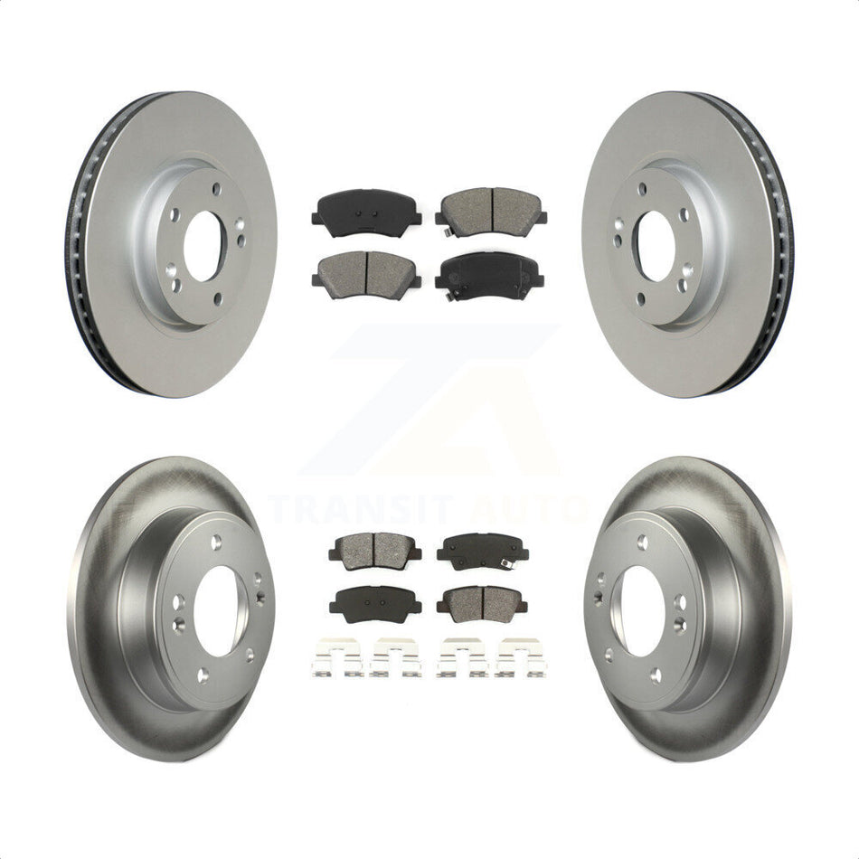 Front Rear Coated Disc Brake Rotors And Semi-Metallic Pads Kit For 2015 Hyundai Veloster Tech RE FLEX SE KGS-100935 by Transit Auto