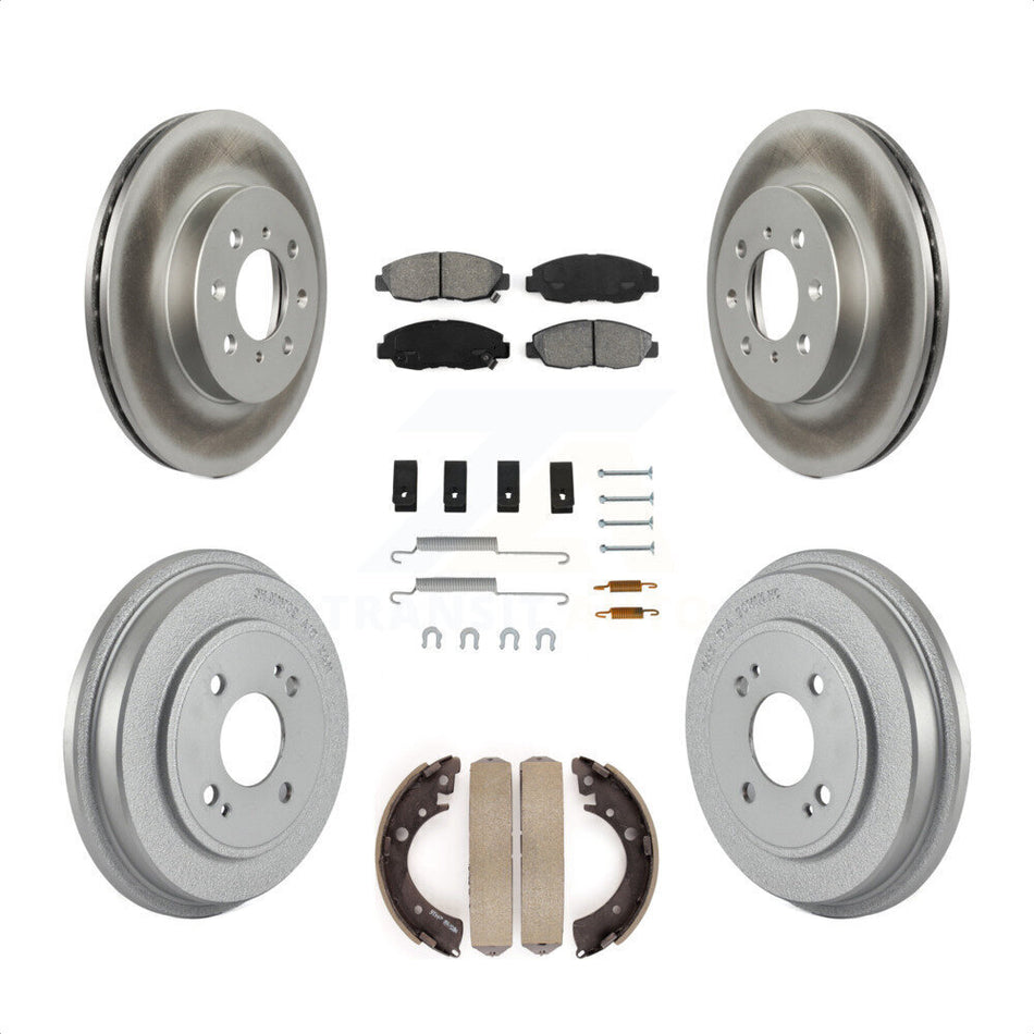 Front Rear Coated Disc Brake Rotors Semi-Metallic Pads And Drum Kit (7Pc) For Honda Civic KGS-101528 by Transit Auto