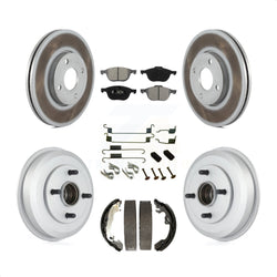 Front Rear Coated Disc Brake Rotors Semi-Metallic Pads And Drum Kit (7Pc) For 2005-2007 Ford Focus Wheel Bearing Includes KGS-101606