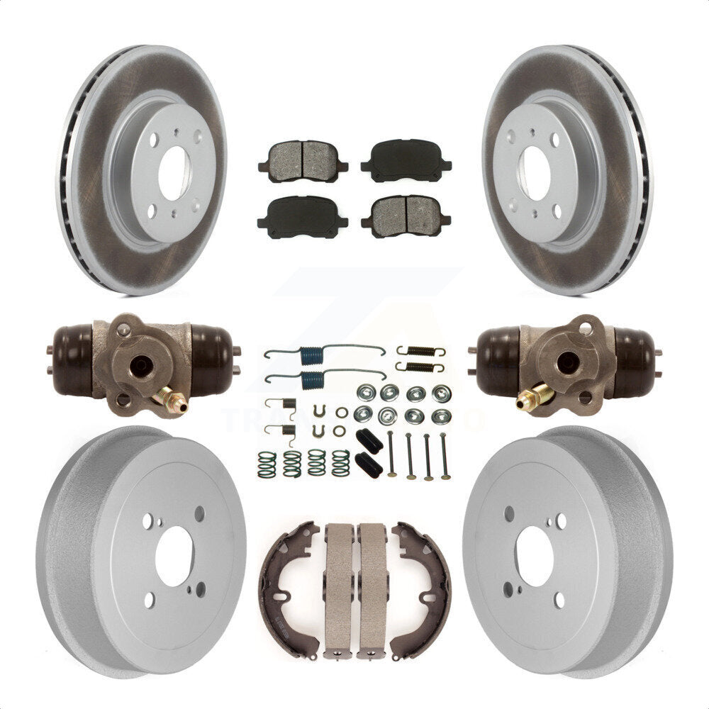 Front Rear Coated Disc Brake Rotors Semi-Metallic Pads And Drum Kit (9Pc) For Toyota Corolla Non-ABS KGS-101635 by Transit Auto