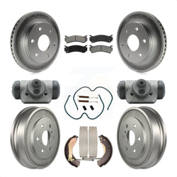 Front Rear Coated Disc Brake Rotors Semi-Metallic Pads And Drum Kit (9Pc) For Chevrolet Silverado 1500 GMC Sierra Classic With 6400 Lb GVW KGS-101646