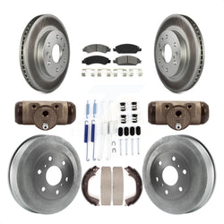 Front Rear Coated Disc Brake Rotors Semi-Metallic Pads And Drum Kit (9Pc) For Chevrolet Silverado 1500 GMC Sierra With 7000 Lb GVW KGS-101656