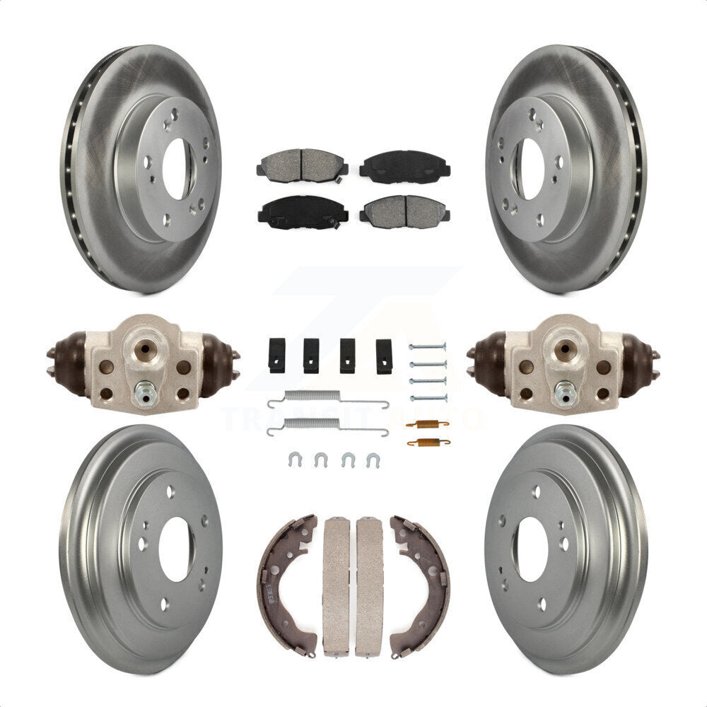 Front Rear Coated Disc Brake Rotors Semi-Metallic Pads And Drum Kit (9Pc) For Honda Civic KGS-101673 by Transit Auto