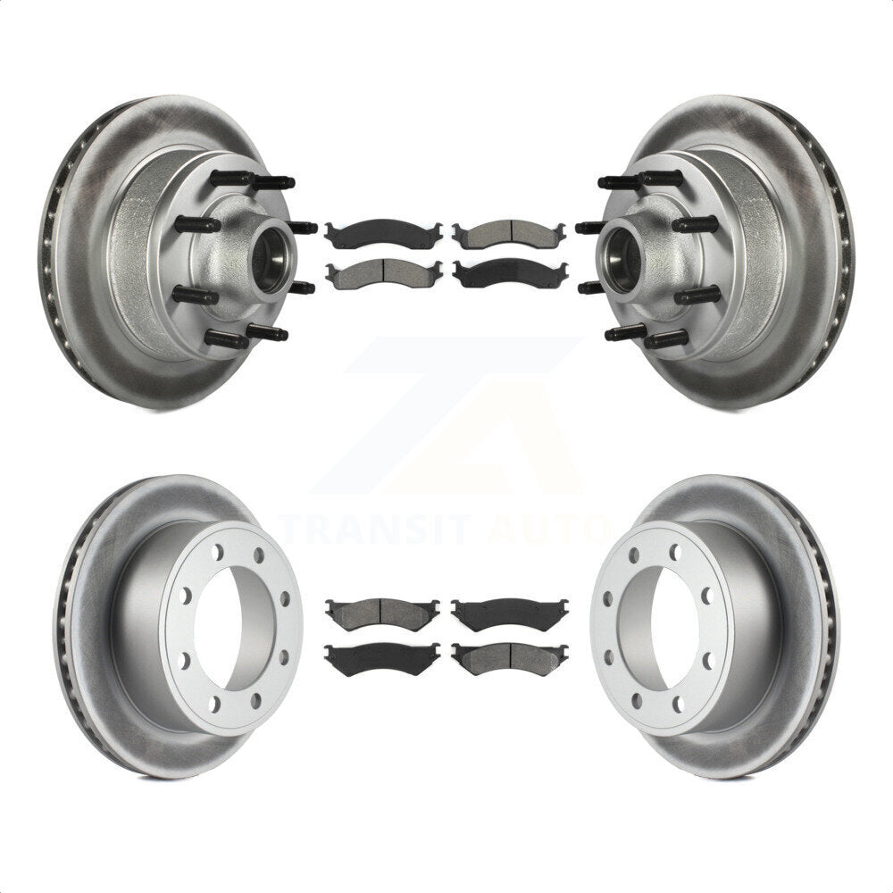 Front Rear Coated Disc Brake Rotors And Semi-Metallic Pads Kit For Ford E-350 Super Duty E-250 Econoline Club Wagon KGS-102065 by Transit Auto