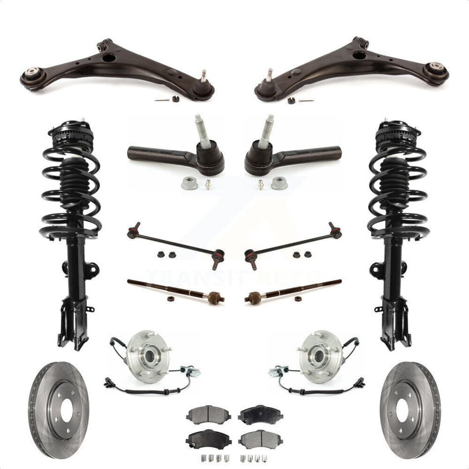 Front Disc Rotors Brake Pad Bearing Shock Assembly Suspension Kit (15Pc) For 2008-2010 Chrysler Town & Country Dodge Grand Caravan EXCLUDES MODELS WITH NIVOMAT REAR SUSPENSION KM-100073 by Transit Auto