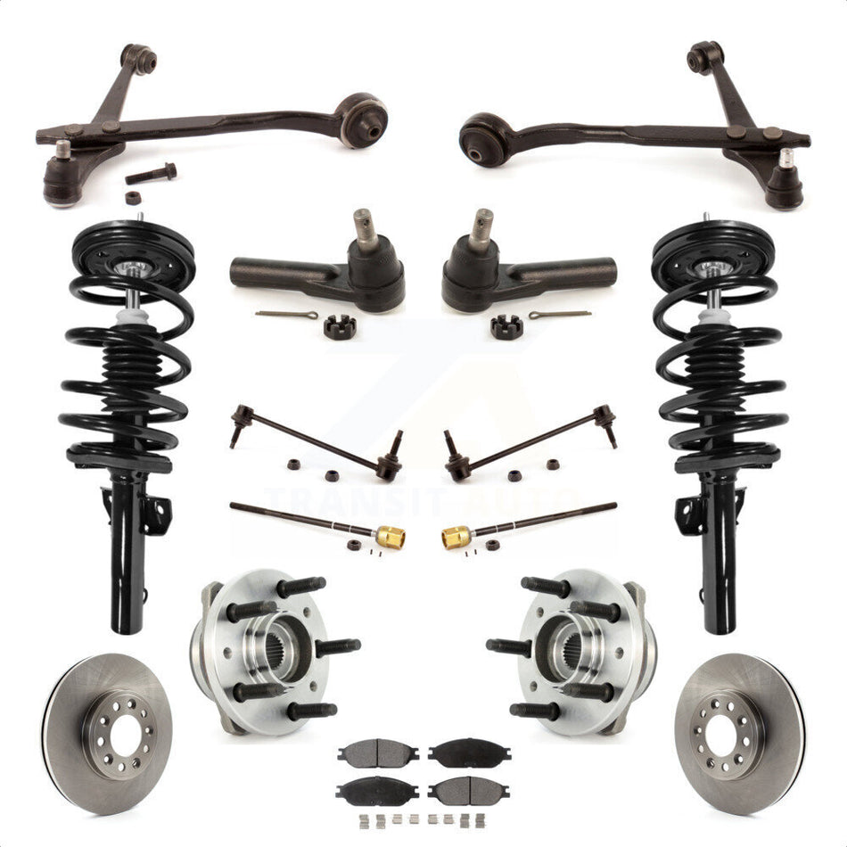 Front Disc Rotors Brake Pads Hub Bearings Assembly Control Arms Tie Rod End Shock Suspension Link Kit (15Pc) For 1999-2003 Ford Windstar Excludes Handivan Models KM-100095 by Transit Auto