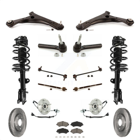 Front Disc Rotors Brake Pad Bearing Shock Assembly Suspension Kit (15Pc) For 2008-2010 Chrysler Town & Country Dodge Grand Caravan EXCLUDES MODELS WITH NIVOMAT REAR SUSPENSION KM-100209 by Transit Auto