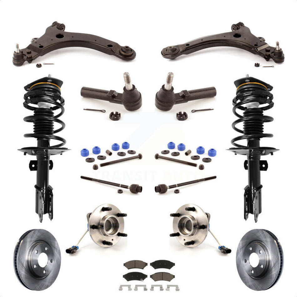 Front Disc Rotors Brake Pads Hub Bearings Control Arms Shock Assembly Suspension Link Kit (15Pc) For 2005-2008 Pontiac Grand Prix 3.8L with 4-Wheel ABS With 34mm Diameter Bar KM-100219 by Transit Auto