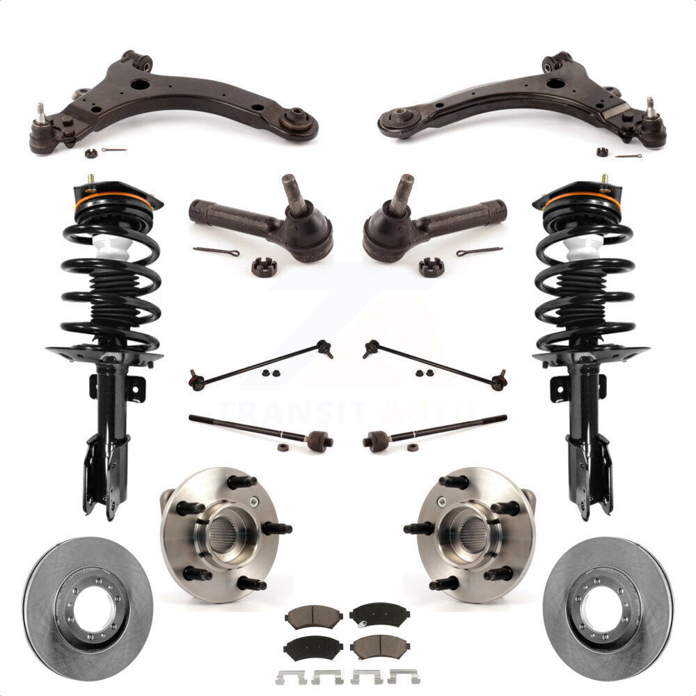 Front Disc Rotors Brake Pads Hub Bearings Control Arms Shock Assembly Suspension Link Kit (15Pc) For 2005 Pontiac Montana Base with FWD Non-ABS Excludes All Wheel Drive KM-100229 by Transit Auto