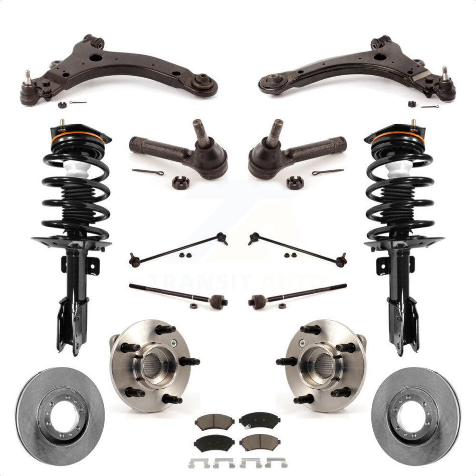 Front Disc Rotors Brake Pads Hub Bearings Control Arms Shock Assembly Suspension Link Kit (15Pc) For 2005 Pontiac Montana Base with FWD Non-ABS Excludes All Wheel Drive KM-100229 by Transit Auto