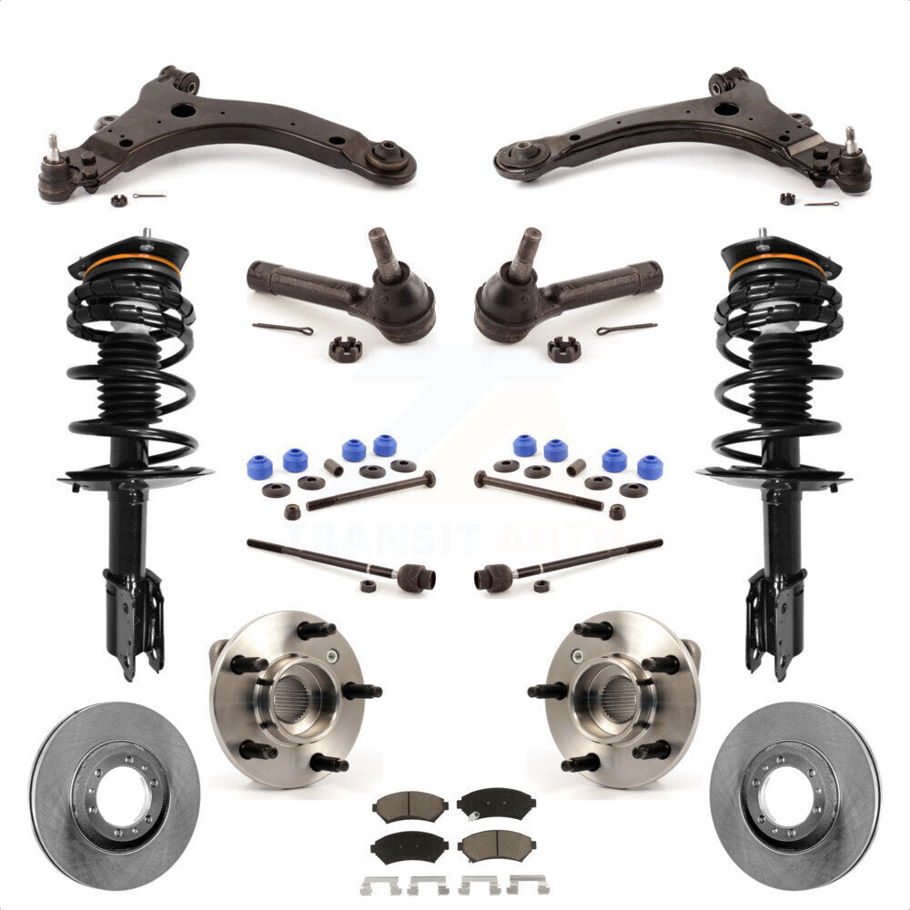 Front Disc Rotors Brake Pads Hub Bearings Control Arms Shock Assembly Suspension Link Kit (15Pc) For 2003 Pontiac Grand Prix Non-ABS Excludes 17" 18" Wheels Police Taxi Models KM-100243 by Transit Auto