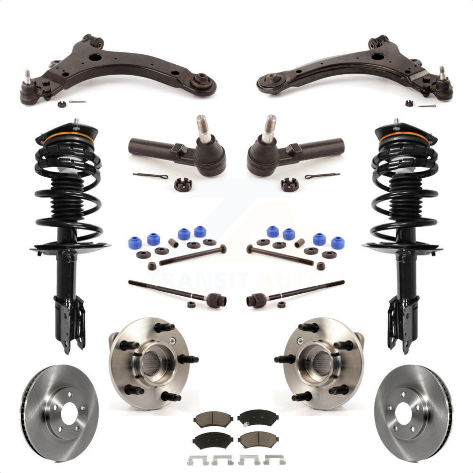 Front Disc Rotors Brake Pads Bearings Control Arms Shock Assembly Suspension Link Kit (15Pc) For 2003 Chevrolet Monte Carlo Non-ABS Excludes 17" 18" Wheels Police Taxi Models KM-100247 by Transit Auto