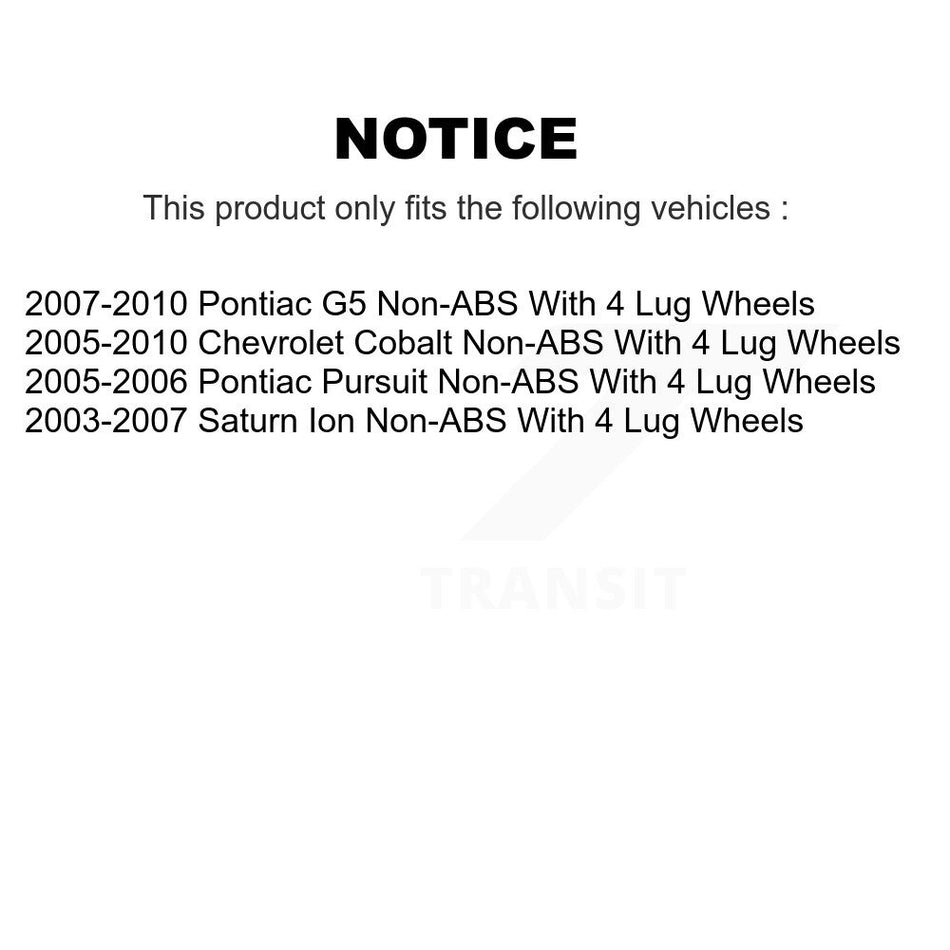 Front Wheel Bearing And Hub Assembly Pair For Chevrolet Cobalt Saturn Ion Pontiac G5 Pursuit With 4 Lug Wheels Non-ABS K70-100283