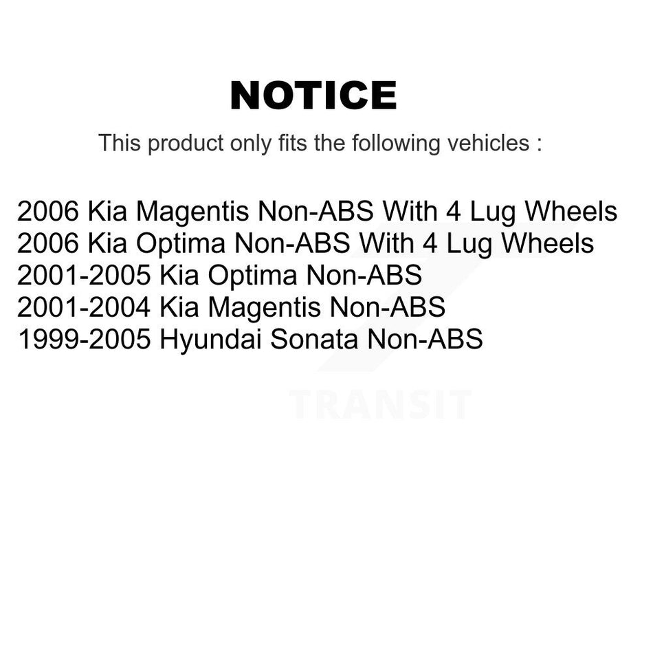 Rear Wheel Bearing And Hub Assembly Pair For Hyundai Sonata Kia Optima Magentis Non-ABS K70-100594