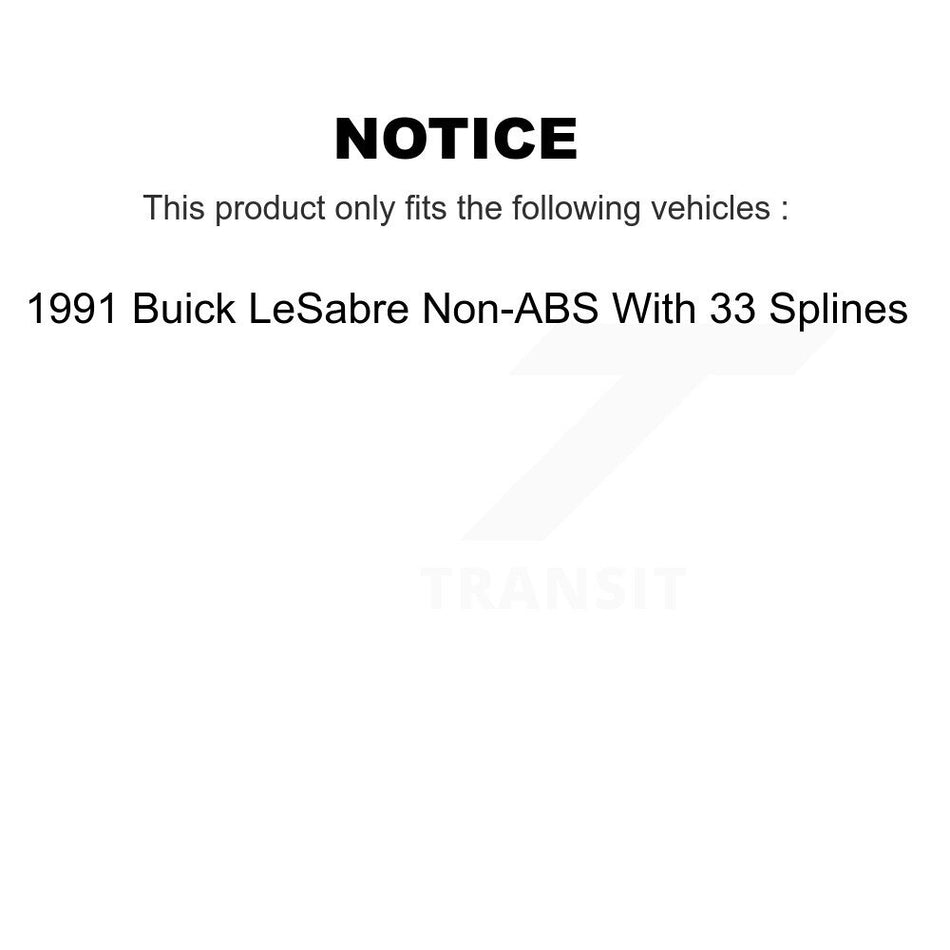 Front Rear Wheel Bearing & Hub Assembly Kit For 1991 Buick LeSabre Non-ABS With 33 Splines K70-101165