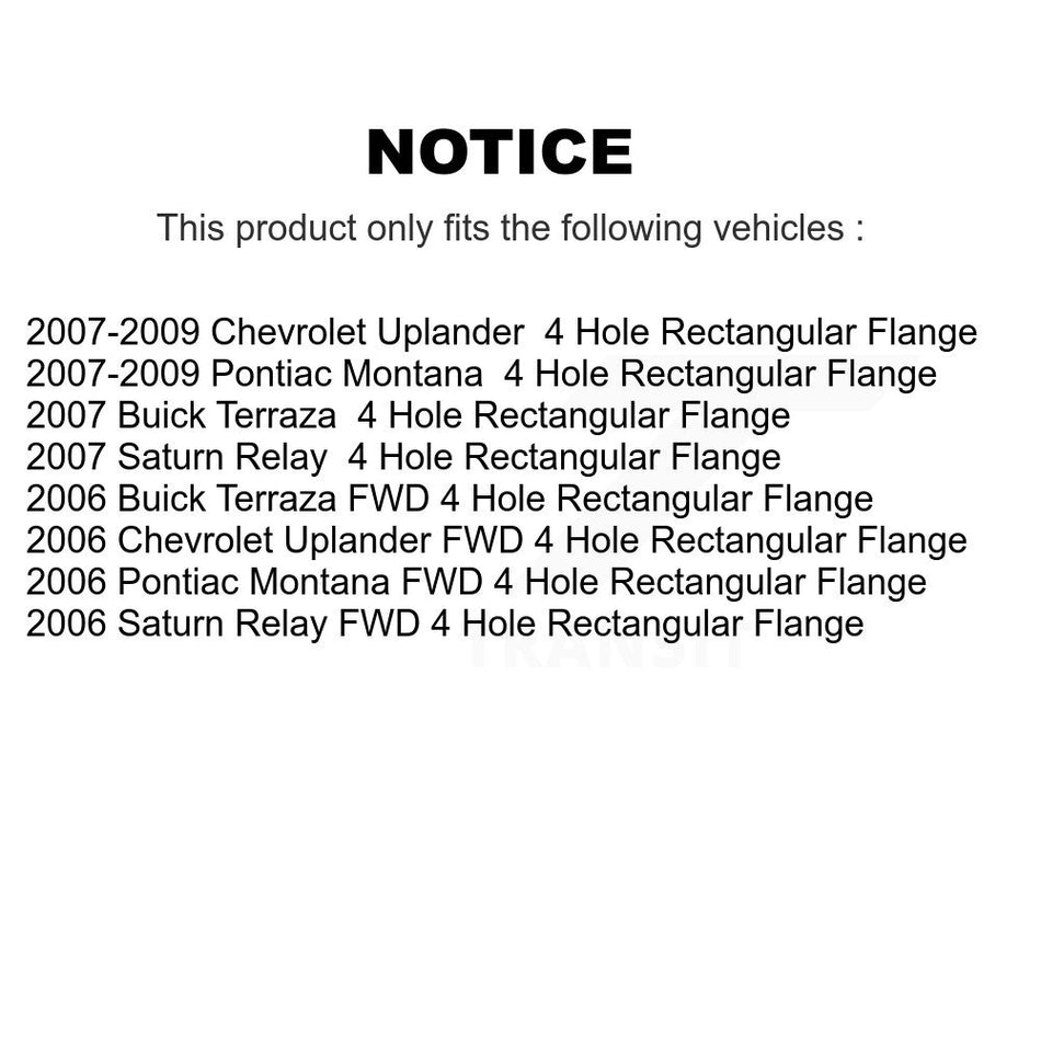 Front Rear Wheel Bearing & Hub Assembly Kit For Chevrolet Uplander Buick Terraza Pontiac Montana Saturn Relay 4 Hole Rectangular Flange K70-101228