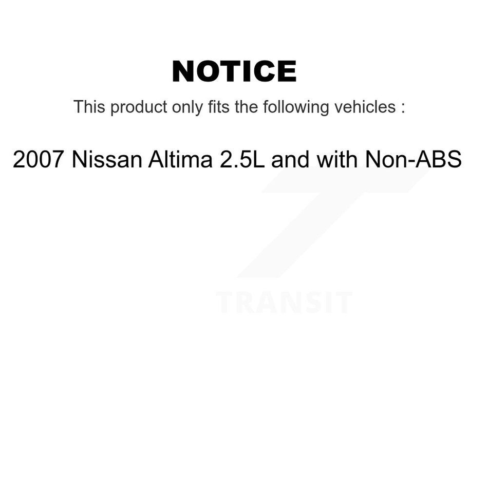 Front Rear Wheel Bearing & Hub Assembly Kit For 2007 Nissan Altima 2.5L with Non-ABS K70-101265