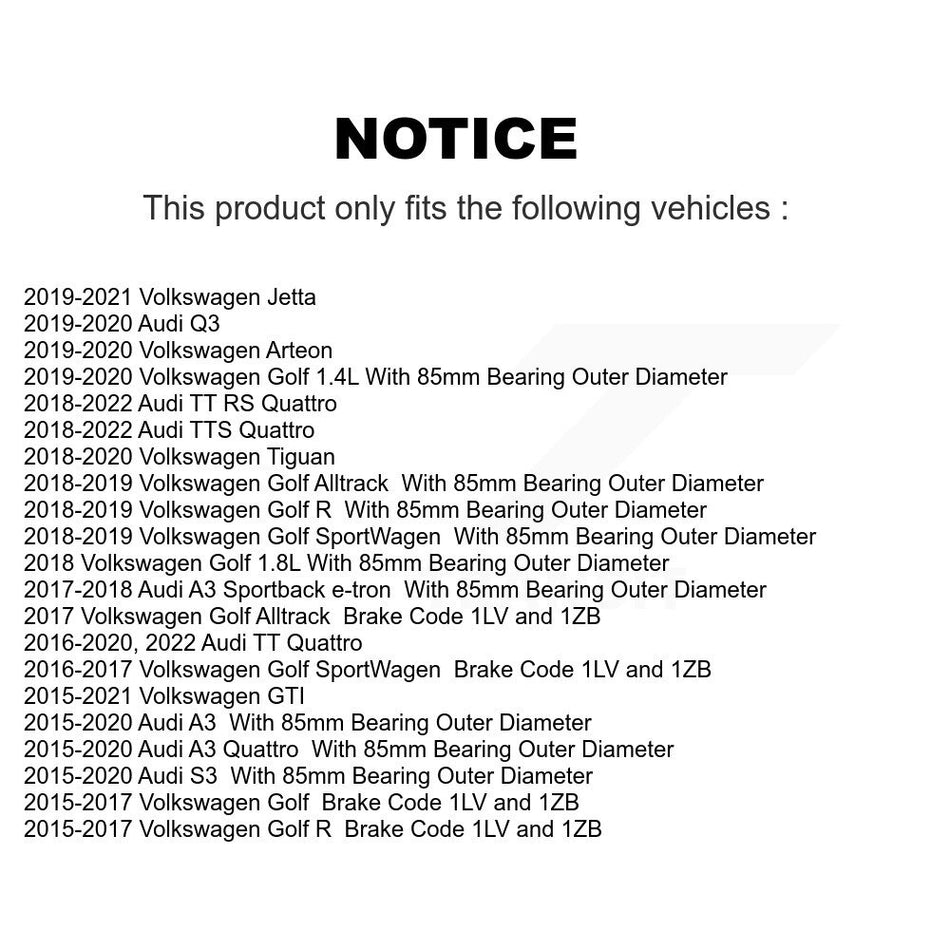 Front Wheel Bearing And Hub Assembly Pair For Volkswagen Tiguan Jetta Audi GTI A3 Golf Quattro Alltrack SportWagen R S3 Q3 Sportback e-tron TT Arteon RS TTS K70-101481