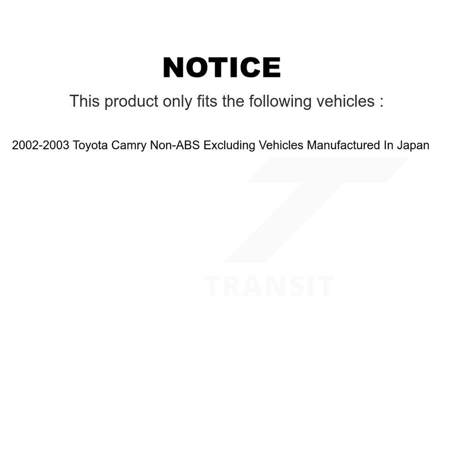 Front Rear Wheel Bearing And Hub Assembly Kit For 2002-2003 Toyota Camry Non-ABS Excluding Vehicles Manufactured In Japan K70-101524