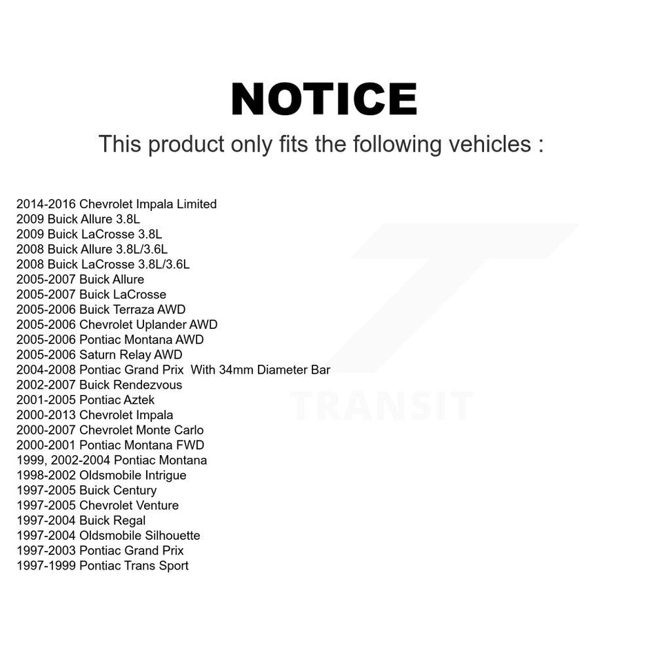 Front Link Pair For Chevrolet Impala Buick Pontiac Grand Prix Century LaCrosse Rendezvous Monte Carlo Venture Limited Regal Montana Oldsmobile Uplander Intrigue Silhouette Aztek Terraza K72-100180