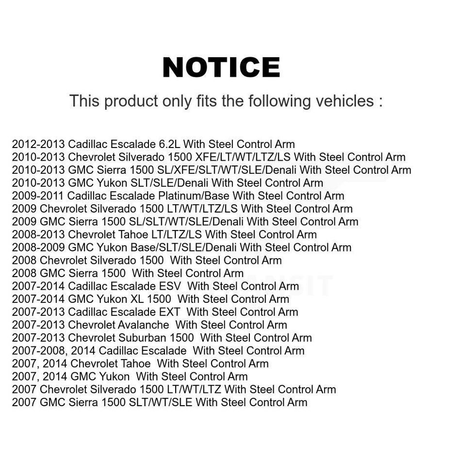 Front Suspension Ball Joint And Tie Rod End Kit For Chevrolet Silverado 1500 GMC Sierra Tahoe Suburban Yukon Cadillac XL Avalanche Escalade ESV EXT With Steel Control Arm K72-100946