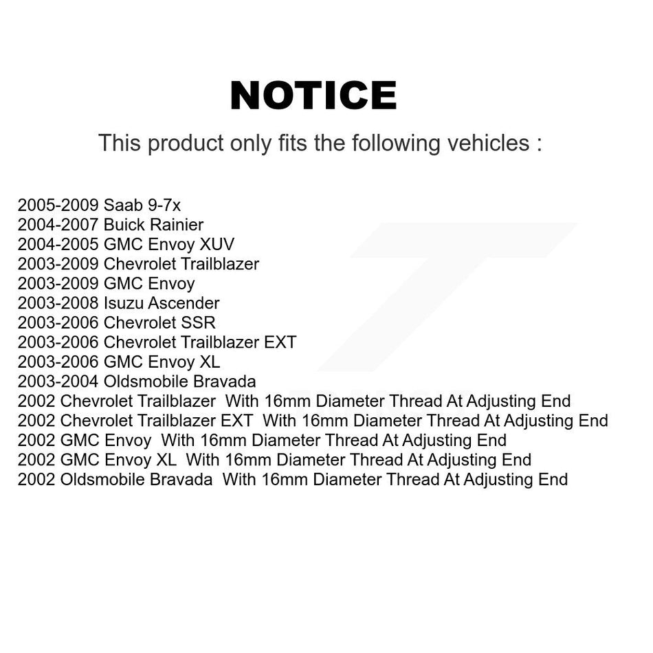 Front Tie Rod End Kit For Chevrolet Trailblazer GMC Envoy EXT XL Buick Rainier Oldsmobile Bravada XUV SSR Isuzu Ascender Saab 9-7x K72-101224