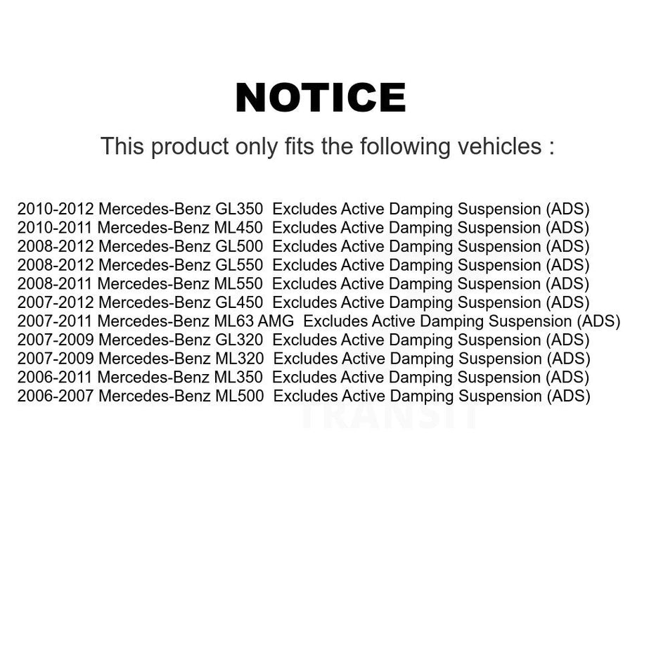 Front Complete Shocks Strut Coil Spring Pair For Mercedes-Benz ML350 GL450 GL550 ML500 ML320 GL350 ML550 GL320 ML63 AMG ML450 GL500 Excludes Active Damping Suspension (ADS) K78A-100060