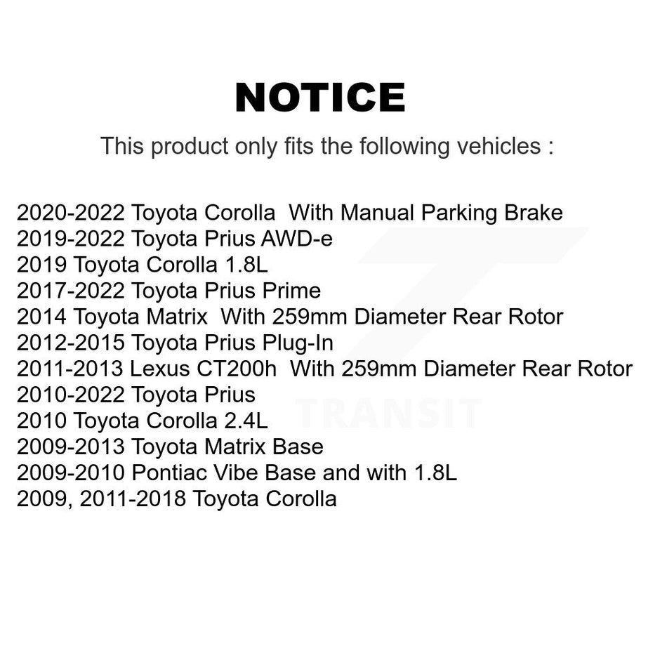 Rear Disc Brake Rotors Pair For Toyota Corolla Prius Matrix Prime Pontiac Vibe Lexus CT200h Plug-In AWD-e K8-100603