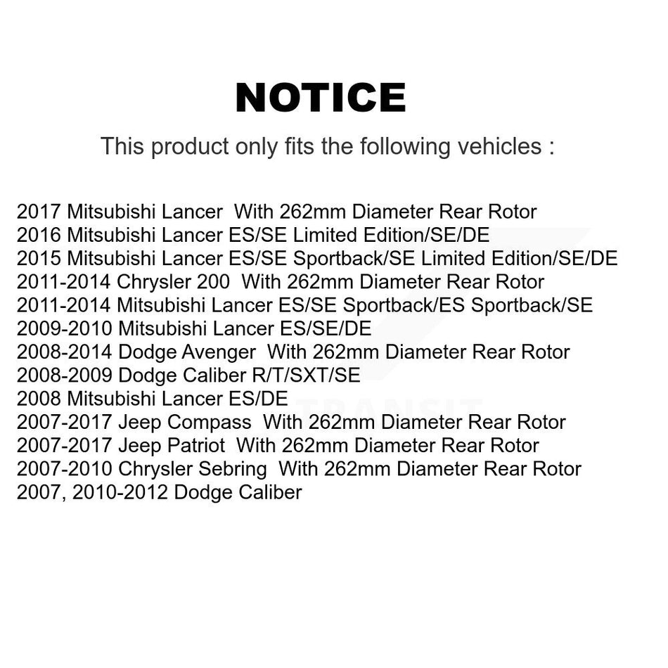 Rear Disc Brake Rotors Pair For Jeep Dodge Patriot Chrysler Compass Avenger 200 Caliber Sebring Mitsubishi Lancer K8-100700