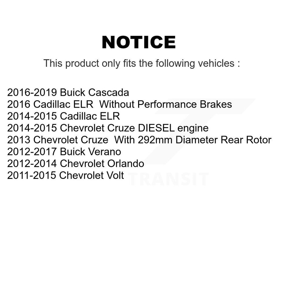 Rear Disc Brake Rotors And Ceramic Pads Kit For Chevrolet Cruze Buick Verano Volt Cascada Cadillac ELR Orlando K8C-101640