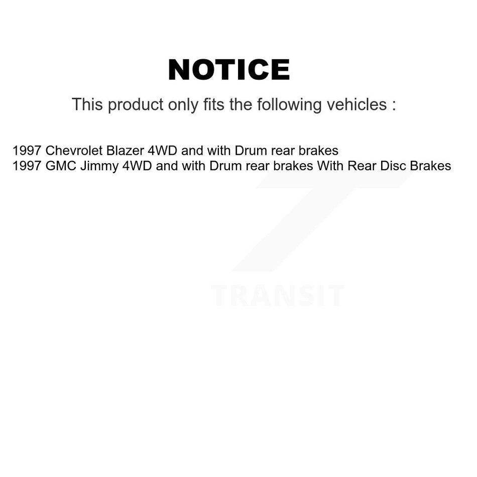 Front Rear Disc Brake Rotors Ceramic Pads And Drum Kit (7Pc) For 1997-1997 Chevrolet Blazer GMC Jimmy 4WD with rear brakes K8C-102343