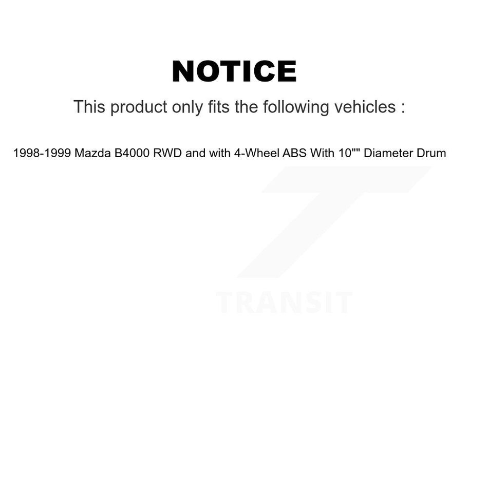 Front Rear Disc Brake Rotors Hub Assembly Ceramic Pads And Drum Kit (7Pc) For 1998-1999 Mazda B4000 RWD with 4-Wheel ABS With 10" Diameter K8C-102752