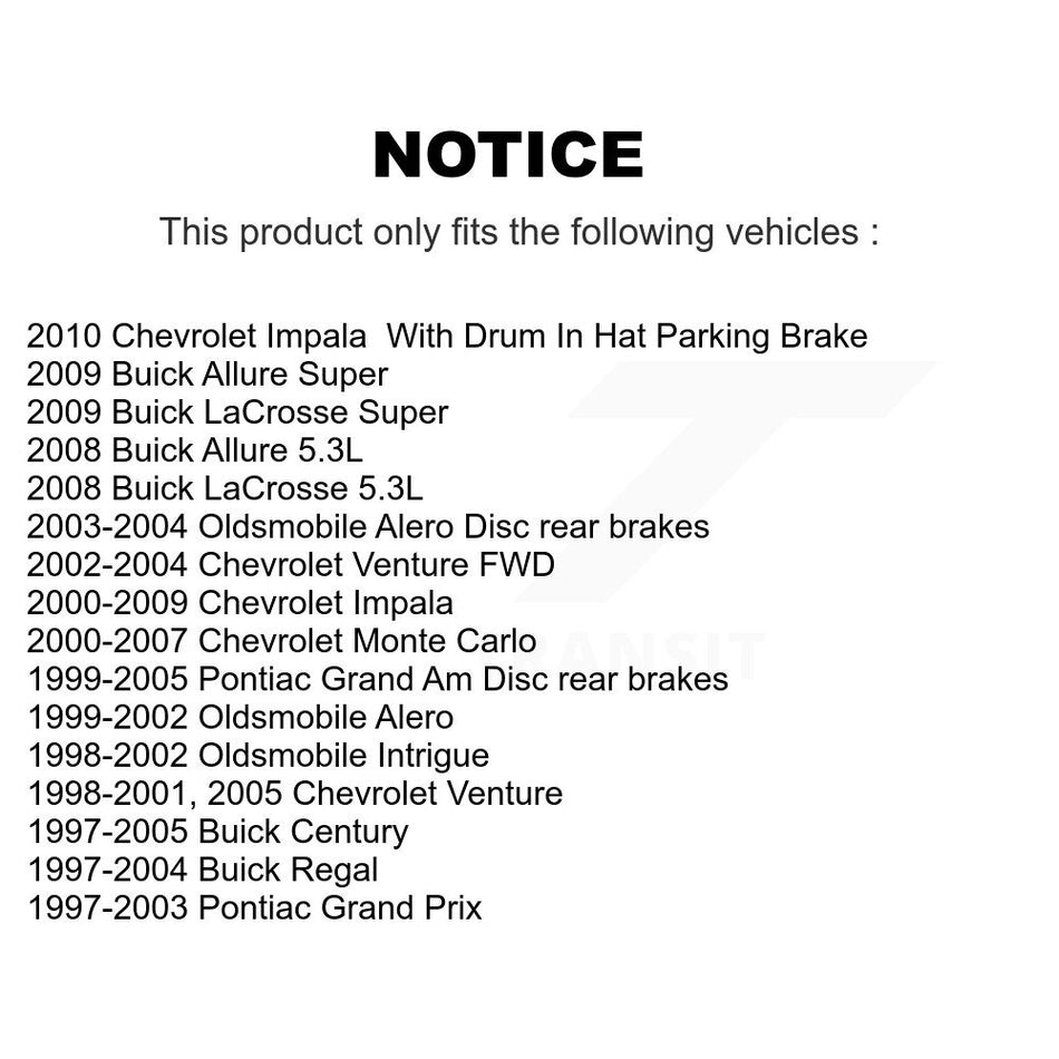 Rear Disc Brake Rotors And Semi-Metallic Pads Kit For Chevrolet Impala Buick Pontiac Century Grand Am Monte Carlo Oldsmobile Prix Venture Alero Regal Intrigue LaCrosse Allure K8F-101537