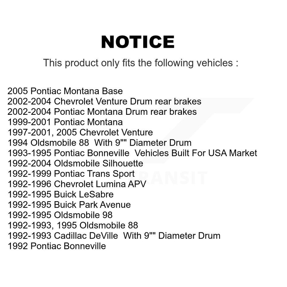 Rear Brake Drum Shoe Spring & Cylinder Kit For Chevrolet Venture Pontiac Montana Oldsmobile Buick Silhouette LeSabre Park Avenue Cadillac DeVille 88 Bonneville Trans Sport 98 K8N-100397