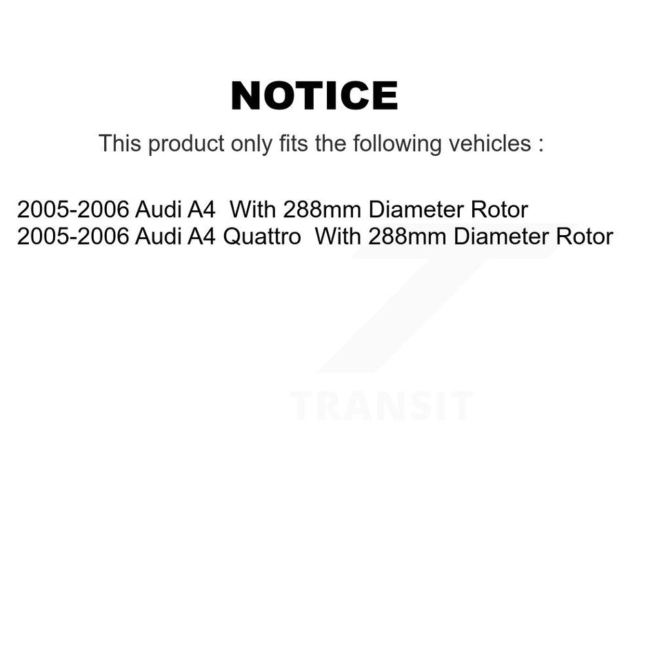 Front Rear Disc Brake Rotors And Semi-Metallic Pads Kit For 2005-2006 Audi A4 Quattro With 288mm Diameter Rotor K8S-101064