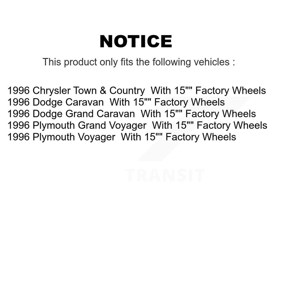 Front Hub Bearing Assembly Disc Brake Rotors And Semi-Metallic Pads Kit For 1996-1996 Dodge Grand Caravan Plymouth Chrysler Town & Country Voyager With 15" Factory Wheels KBB-104965