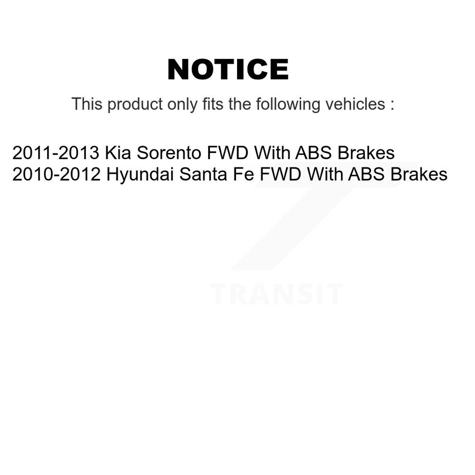 Front Rear Hub Bearings Assembly Disc Brake Rotors And Ceramic Pads Kit (10Pc) For Kia Sorento Hyundai Santa Fe With ABS Brakes FWD KBB-110291
