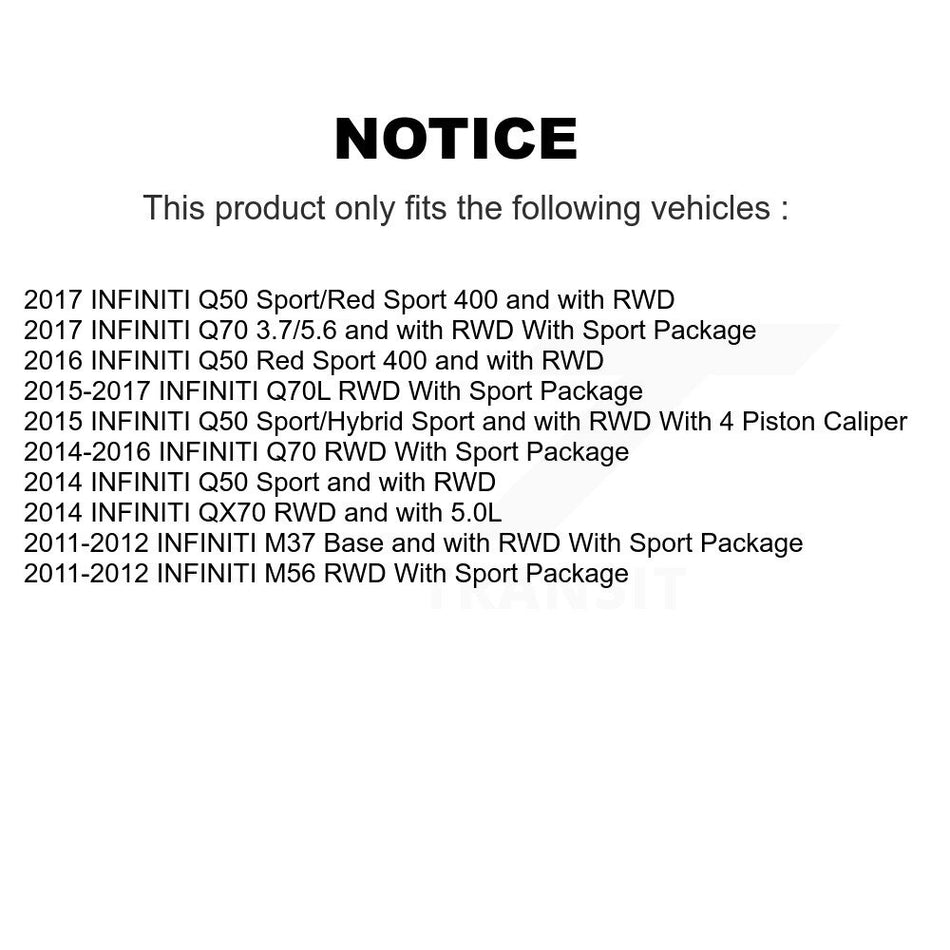 Front Rear Hub Bearings Assembly Coated Disc Brake Rotors And Semi-Metallic Pads Kit (10Pc) For Infiniti Q50 M37 Q70 Q70L QX70 M56 INFINITI KBB-112156
